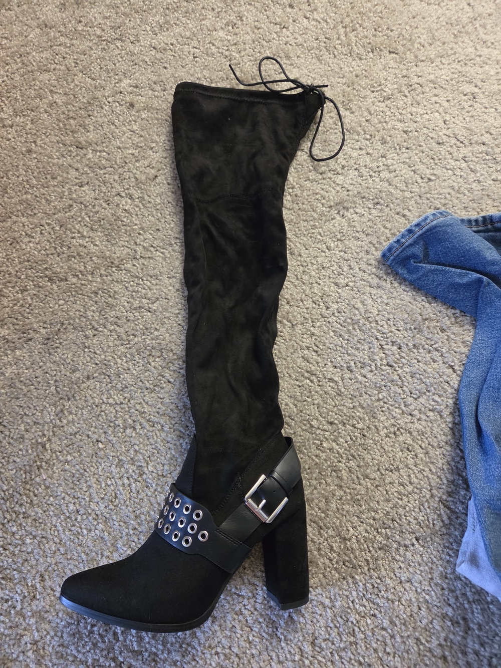 Olivia Miller Size 8 Black Over-the-Knee Heeled Boots